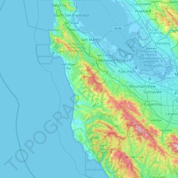 San Mateo County topographic map, elevation, terrain