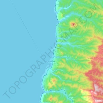 Холмск topographic map, elevation, terrain