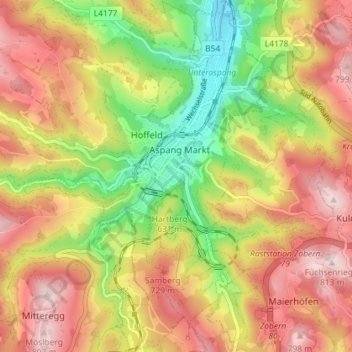 Aspang-Markt topographic map, elevation, terrain