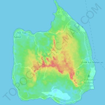 Car Nicobar topographic map, elevation, terrain