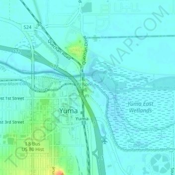 Yuma Territorial Prison State Historic Park topographic map, elevation, terrain