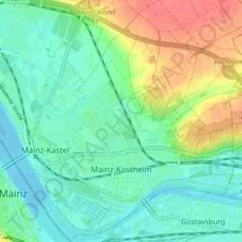Mainz-Kostheim topographic map, elevation, terrain