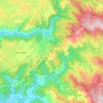 Trèves topographic map, elevation, terrain