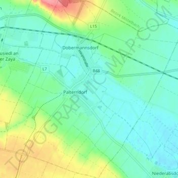 Palterndorf-Dobermannsdorf topographic map, elevation, terrain