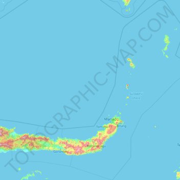 Nord-Sulawesi topographic map, elevation, terrain
