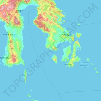 Südost-Sulawesi topographic map, elevation, terrain