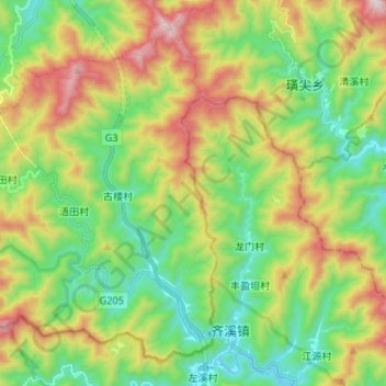 龙田乡 topographic map, elevation, terrain