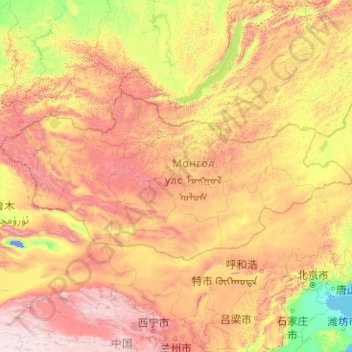 Mongolia topographic map, elevation, terrain