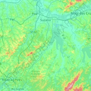 Suzano topographic map, elevation, terrain