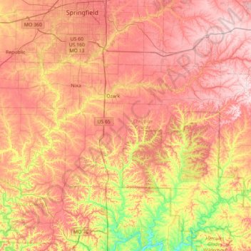 Christian County topographic map, elevation, terrain