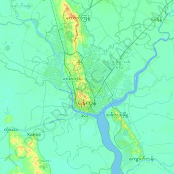 Yangon topographic map, elevation, terrain