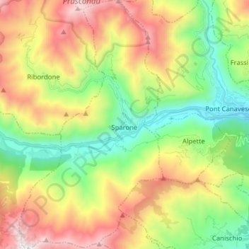 Sparone topographic map, elevation, terrain