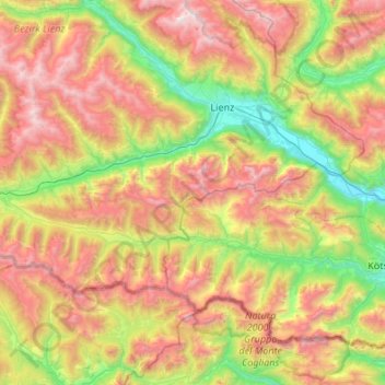 Lienzer Dolomiten topographic map, elevation, terrain