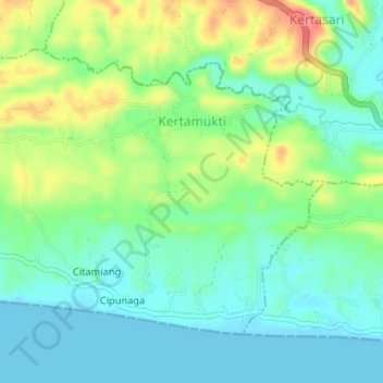 Kertamukti topographic map, elevation, terrain