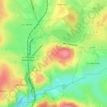 La Clayette topographic map, elevation, terrain