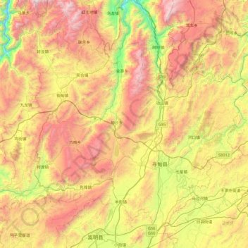 寻甸回族彝族自治县 topographic map, elevation, terrain