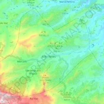 São Lourenço dos Órgãos topographic map, elevation, terrain