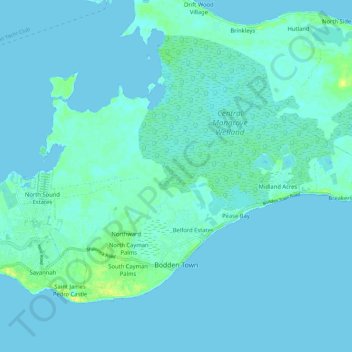 Bodden Town topographic map, elevation, terrain