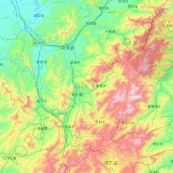 炎陵县 topographic map, elevation, terrain