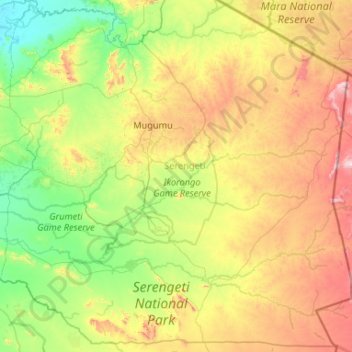 Serengeti topographic map, elevation, terrain