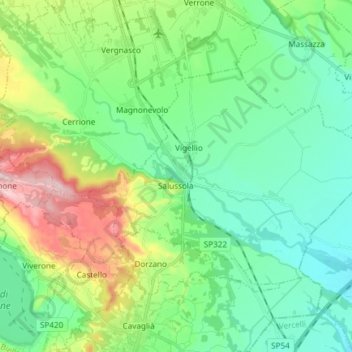 Salussola topographic map, elevation, terrain