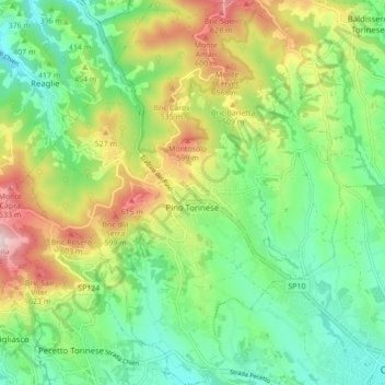 Pino Torinese topographic map, elevation, terrain