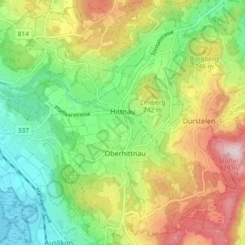 Hittnau topographic map, elevation, terrain