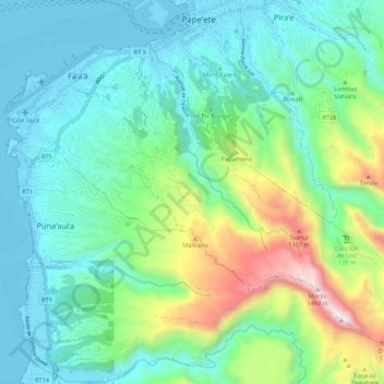 Faʻaʻā topographic map, elevation, terrain