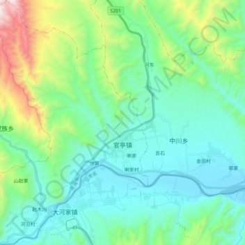 官亭镇 topographic map, elevation, terrain