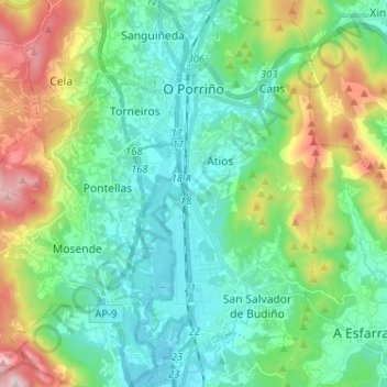 Porriño topographic map, elevation, terrain