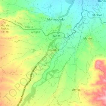 Novallas topographic map, elevation, terrain