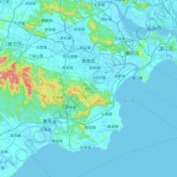 潮南区 topographic map, elevation, terrain