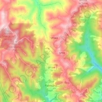 Palmiano topographic map, elevation, terrain