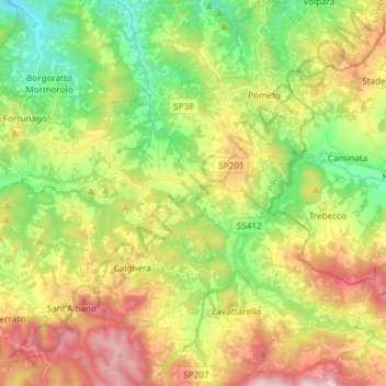Colli Verdi topographic map, elevation, terrain