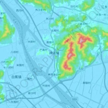 神湾镇 topographic map, elevation, terrain
