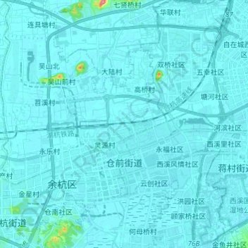仓前街道 topographic map, elevation, terrain