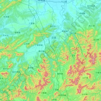 泾县 topographic map, elevation, terrain