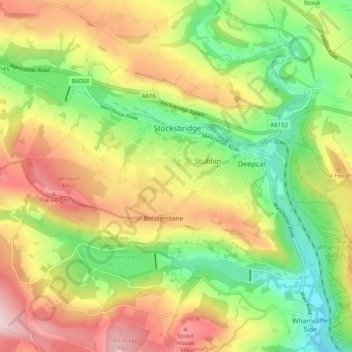 Stocksbridge topographic map, elevation, terrain