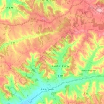 Bagat-en-Quercy topographic map, elevation, terrain