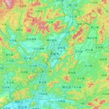 Yingde topographic map, elevation, terrain