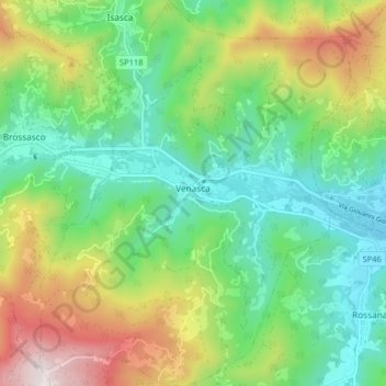 Venasca topographic map, elevation, terrain
