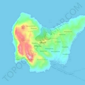 Othonoi topographic map, elevation, terrain