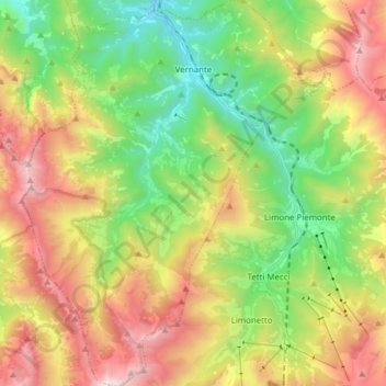 Vernante topographic map, elevation, terrain