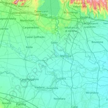 Mantova topographic map, elevation, terrain