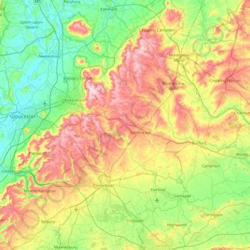 Cotswold District topographic map, elevation, terrain