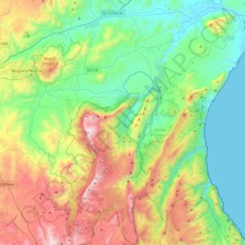 Cedrino topographic map, elevation, terrain