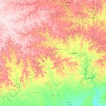 Bandera County topographic map, elevation, terrain