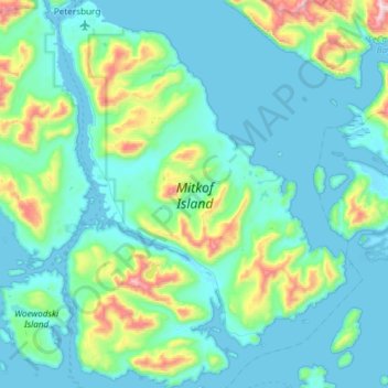 Mitkof Island topographic map, elevation, terrain
