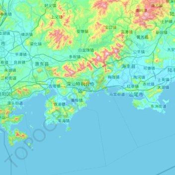 惠东县 topographic map, elevation, terrain