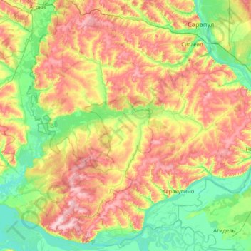 Агрызский район topographic map, elevation, terrain